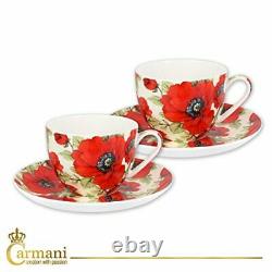 - Fancy Tea Cup and Saucer Set of 2 with'Poppy' 200 ml