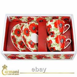 - Fancy Tea Cup and Saucer Set of 2 with'Poppy' 200 ml
