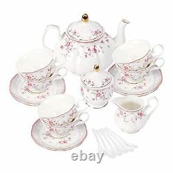 Fanquare Porcelain Tea SetTea Cup and Saucer SetService for 6Wedding Teapot S