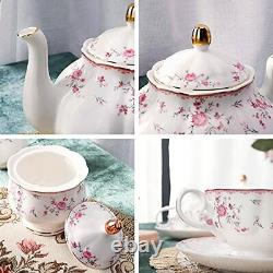 Fanquare Porcelain Tea SetTea Cup and Saucer SetService for 6Wedding Teapot S