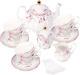 Fanquare Porcelain Tea Set, Tea Cup and Saucer Set, Service for 6, Wedding Teapot S