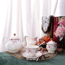 Fanquare Porcelain Tea Set, Tea Cup and Saucer Set, Service for 6, Wedding Teapot S