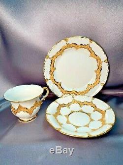 Fine Antique Meissen Gold Encrusted Teacup Saucer Underplate Set (3 pcs)