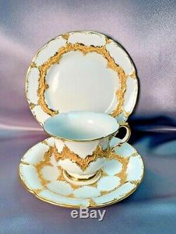 Fine Antique Meissen Gold Encrusted Teacup Saucer Underplate Set (3 pcs)
