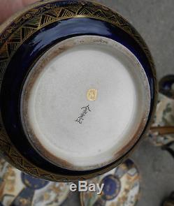 Fine antique Japanese Kozan Satsuma tea set pot sugar creamer cup saucer for 6