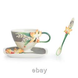 Franz Porcelain Cup, Saucer & Spoon Set Magnificent Cattleya Orchid