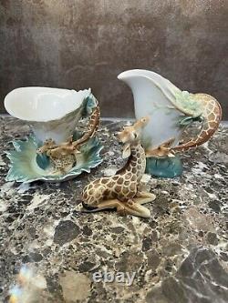 Franz porcelain giraffe tea cup & saucer, milk jug and giraffe set