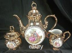 French Coffee Tea Set Porcelain Cup Saucer Fragonard Gilded Dinnerware Bavaria