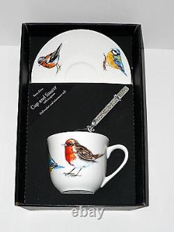 Garden birds bone china cup and saucer gift boxed with teaspoon Robin bluetit