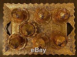 Genuine Kurdish Greek Bronze Tea Coffee Saucers Cups Cooper Tray Set UK SELLER