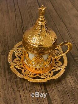 Genuine Kurdish Greek Bronze Tea Coffee Saucers Cups Cooper Tray Set UK SELLER