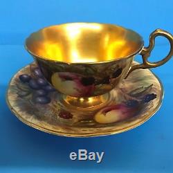 Gold Fruit Painted Orchard Aynsley Tea Cup and Saucer Set Signed N Brunt