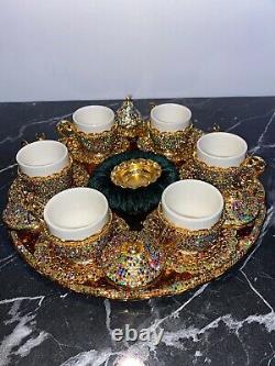 Gold Plated Turkish Tea Set With Inner Black Fabric