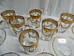 Gold Turkish Tea Glass Set 6 Cups & Saucers Italian inspired Crystal NewithOld