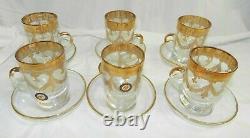 Gold Turkish Tea Glass Set 6 Cups & Saucers Italian inspired Crystal NewithOld