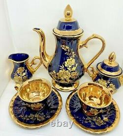 Gor-Sev Porselen Tea Coffee Set Made in Turkey Cobalt Blue and 24 Kt Gold