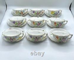 Gorgeous Herend Printemps Tea Cup & Saucers Set of 9, Hand Painted Bone China