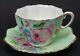 Green Paragon Porcelain Pink Roses Tea Cup and Saucer Set RARE