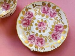 Grosvenor Jackson Gosling Swansea Cabbage Rose Pink Gold Teacup Set Duo Vintage
