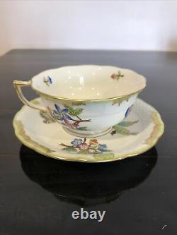 HEREND Queen Victoria Green Gold Border TEA CUP and SAUCER 734/VBO Set