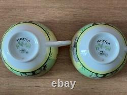 HERMES Africa Green Tea Cup & Saucer 2set Tableware Authentic Porcelain elephant