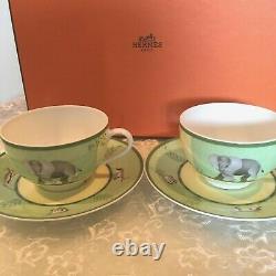 HERMES Africa Green Tea Cup & Saucer Tableware Porcelain elephant From Japan