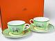 HERMES Africa Green Tea cup & Saucer pair set Auth #101903