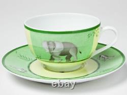 HERMES Africa Green Tea cup & Saucer pair set Auth #101903