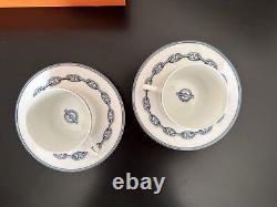HERMES Chaine d'Ancre Tea Cup & Saucer Set of 2 Pottery Porcelain Blue