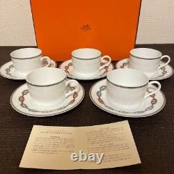 HERMES Chaine d'Ancre platinum Tea Cup & Saucer Set of 5 Pottery