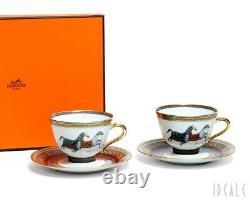 HERMES Cheval d'Orient No. 2 Gold Tea cup & Saucer pair set Auth #092113