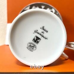 HERMES Guadalquivir Platinum Tea Cup & Saucer Set of 2 Pottery New