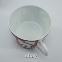 HERMES Guadalquivir Red White Tea Cup & Saucer Set of 2 Pottery