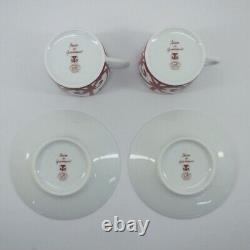 HERMES Guadalquivir Red White Tea Cup & Saucer Set of 2 Pottery