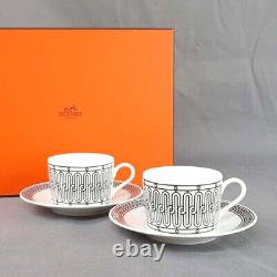HERMES H Deco Ash Deco Teacup Pair Cup & Saucer With HERMES Private Case
