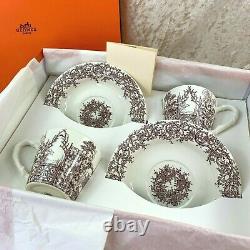 HERMES LES MAISONS ENCHANTEES A Pair of Tea Cup & Saucer Sets Tableware with Case
