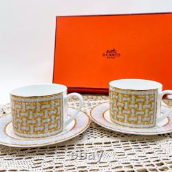 HERMES Mosaique Au 24 Cup And Saucer Pair Set Gold Dinnerware Tableware Unused