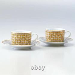 HERMES Mosaique au 24 Gold Tea cup & Saucer pair set Auth #102417