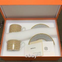 HERMES Mosaique au 24 Gold Tea cup & Saucer pair set Auth #112612