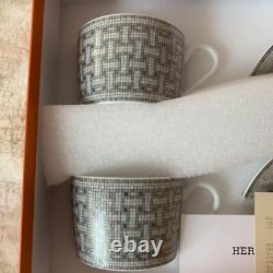 HERMES Mosaique au 24 Platinum Tea cup & Saucer pair set Auth #081706