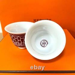 HERMES Paris H DECO Rouge Tea Cup Coffee Porcelain Set of 2 F/S Japan