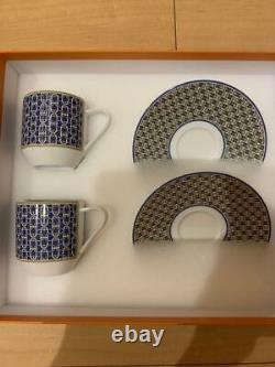 HERMES Paris Teacup Saucer Cup Tableware TIE Set Ornament Ribbon Manual Box Rare