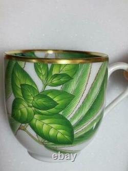 HERMES Passifolia Green Tea cup & Saucer set Auth #010718