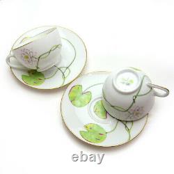 HERMES Porcelain Nile Tea Cup Saucer Tableware 2 set Floral Green Lotus Ornament
