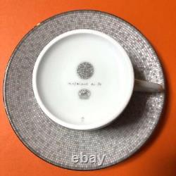 HERMES Porcelain Tea Cup Saucer Mosaique Au 24 Platinum Tableware set Ornament