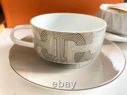 HERMES Rallye 24 Tea Cup Saucer Chaine D'Ancre Gray Tableware 2 set Auth New