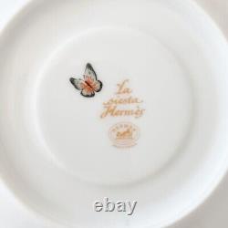 HERMES SIESTA Teacup Cup & Saucer Floral Animal Yellow Porcelain 2 Set with box