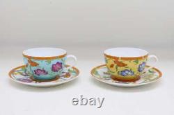 HERMES Siesta Tea Cup & Saucer Blue & Yellow set of 2 Floral