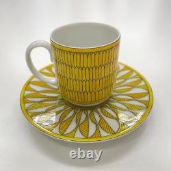 HERMES Soleil de Hermes coffee mug tea cup saucer 2 set new yellow porcelain