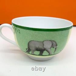 HERMES Tableware Africa Green Tea Cup & Saucer 2set Porcelain elephant